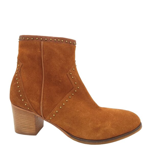 NEW Italeau Ankle Boots Womens 9.5 Brown Suede Studded Western Cowgirl Rustic - Picture 1 of 11